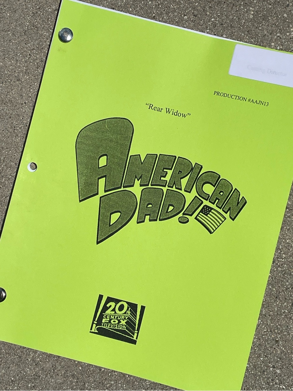 American Dad 2014 Production Used Table Draft Script Rear Window CUSACK & KIND!
